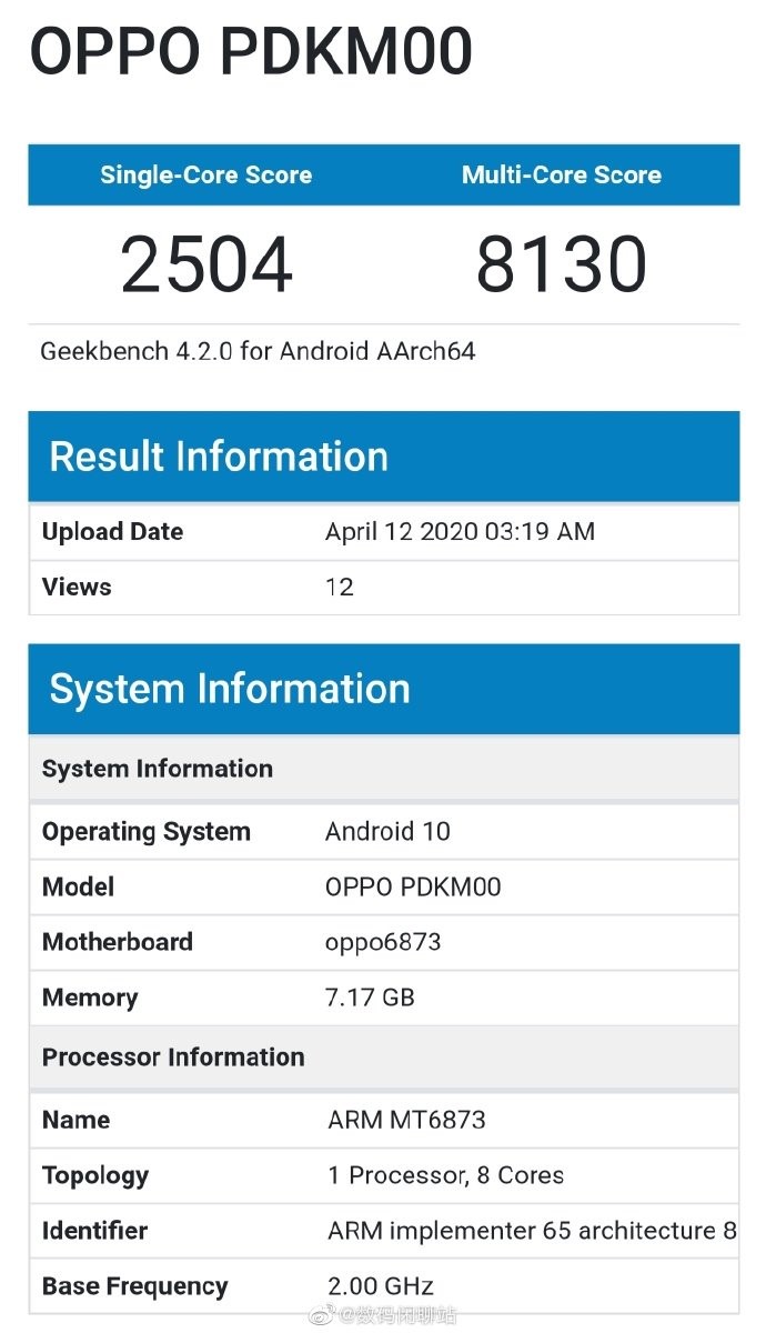 Смартфон OPPO A92s 5G протестировали в Geekbench