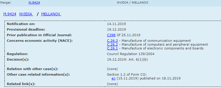 Европейские антимонопольные органы одобрили сделку между NVIDIA и Mellanox