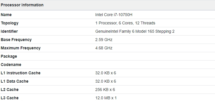 Характеристики и тесты процессора Intel Core i7-10750H семейства Comet Lake-H