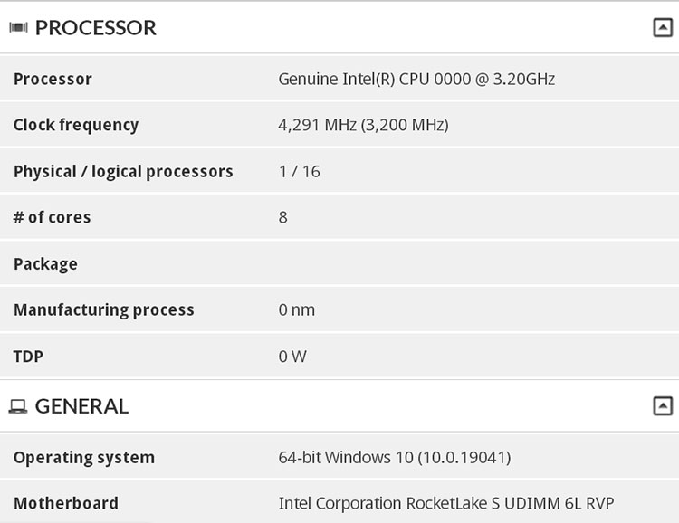 В базе 3DMark замечен 8-ядерный Intel Rocket Lake-S с частотой 4,3 ГГц