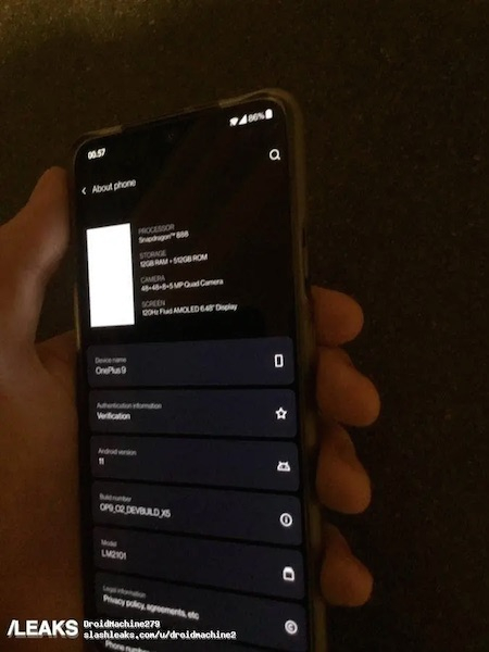 OnePlus 9 на базе Snapdragon 888 впервые показался на фото