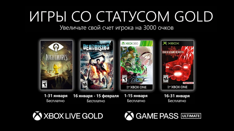 Games with Gold в январе: Dead Rising, Little Nightmares, The King of Fighters XIII и Breakdown