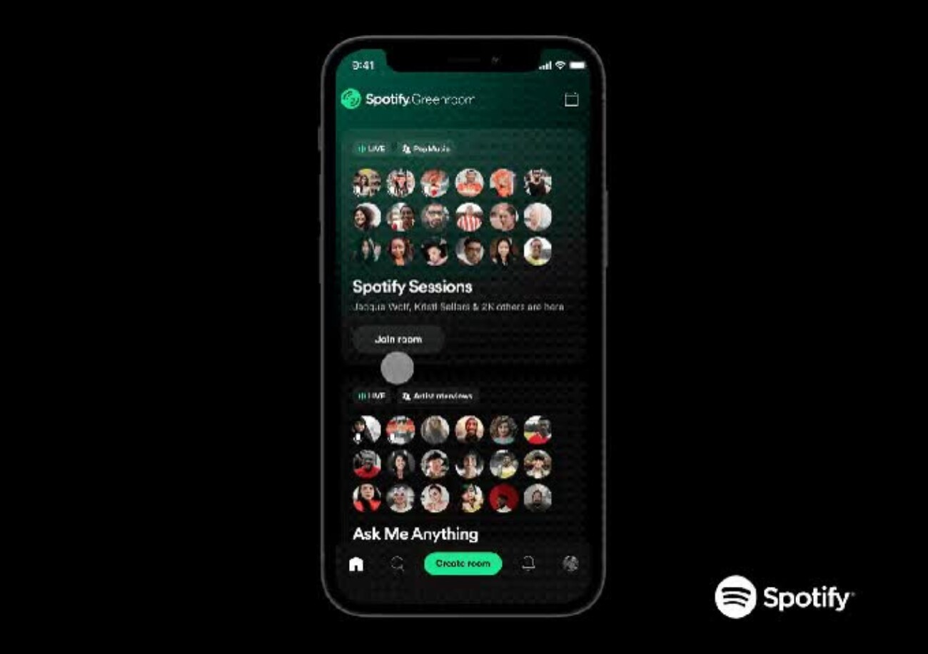 Spotify представил аудиоплатформу Greenroom для общения голосом