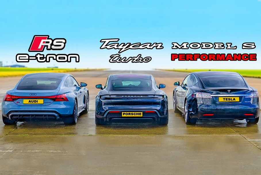 Дрэг-гонка: Audi e-tron GT и Porsche Taycan против Tesla Model S