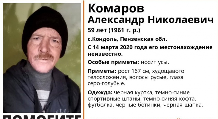 В Пензенской области пропал 59-летний Комаров Александр