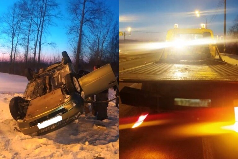 На М-10 под Тверью пьяный водитель на Lada Kalina протаранил эвакуатор