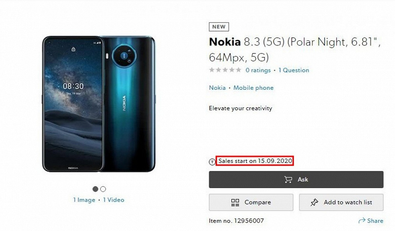 Nokia 8.3 5G выйдет только через полгода после анонса