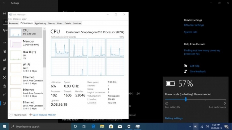 Улучшена автономность смартфонов с портированной Windows 10 ARM