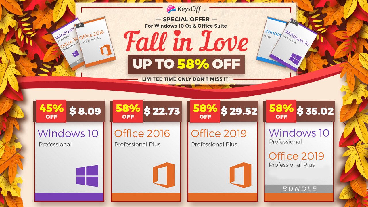 [на правах рекламы] Осенняя распродажа Keysoff.com: Windows 10 за $8.09 и MS Office от $22.73