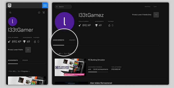 В Epic Games Store появился переработанный раздел с достижениями