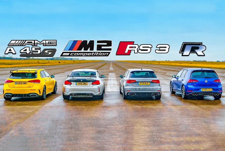 Дрэг-гонка: Audi RS3, BMW M2 и VW Golf R сразились с новым Mercedes-AMG A 45