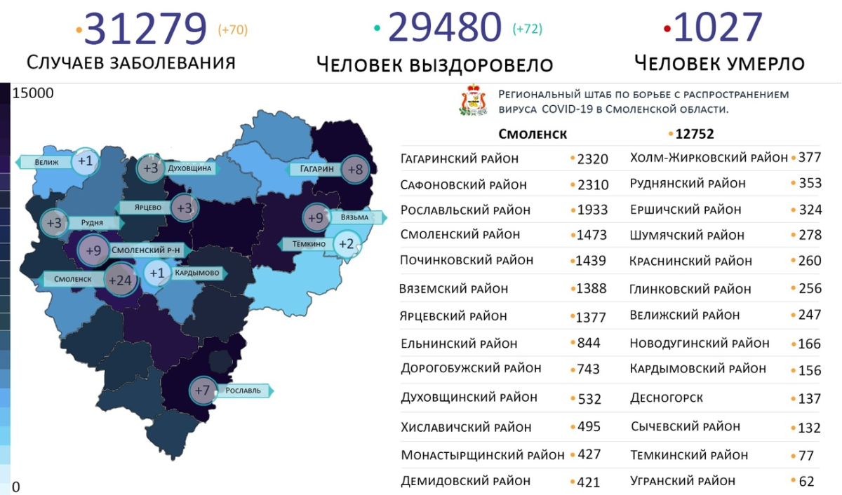 Новые случаи коронавируса выявили на 11 территориях Смоленской области 3 июня