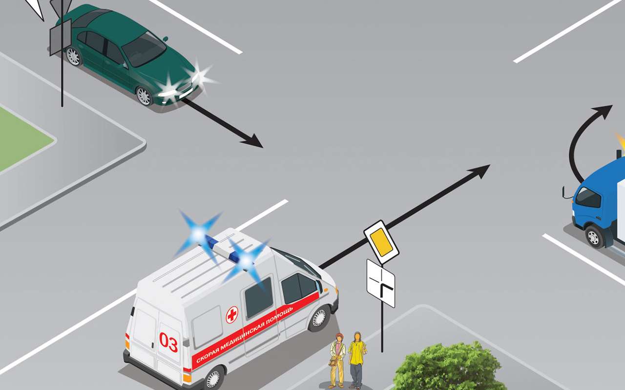 Скорая на перекрестке: уступаем или ну ее? Простой тест на ПДД